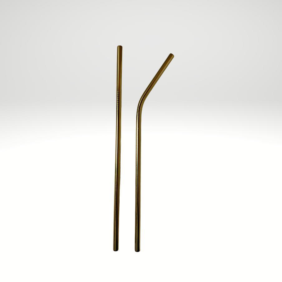 #1010 - 8.5in Gold Straight & Curved Metal Straw Set