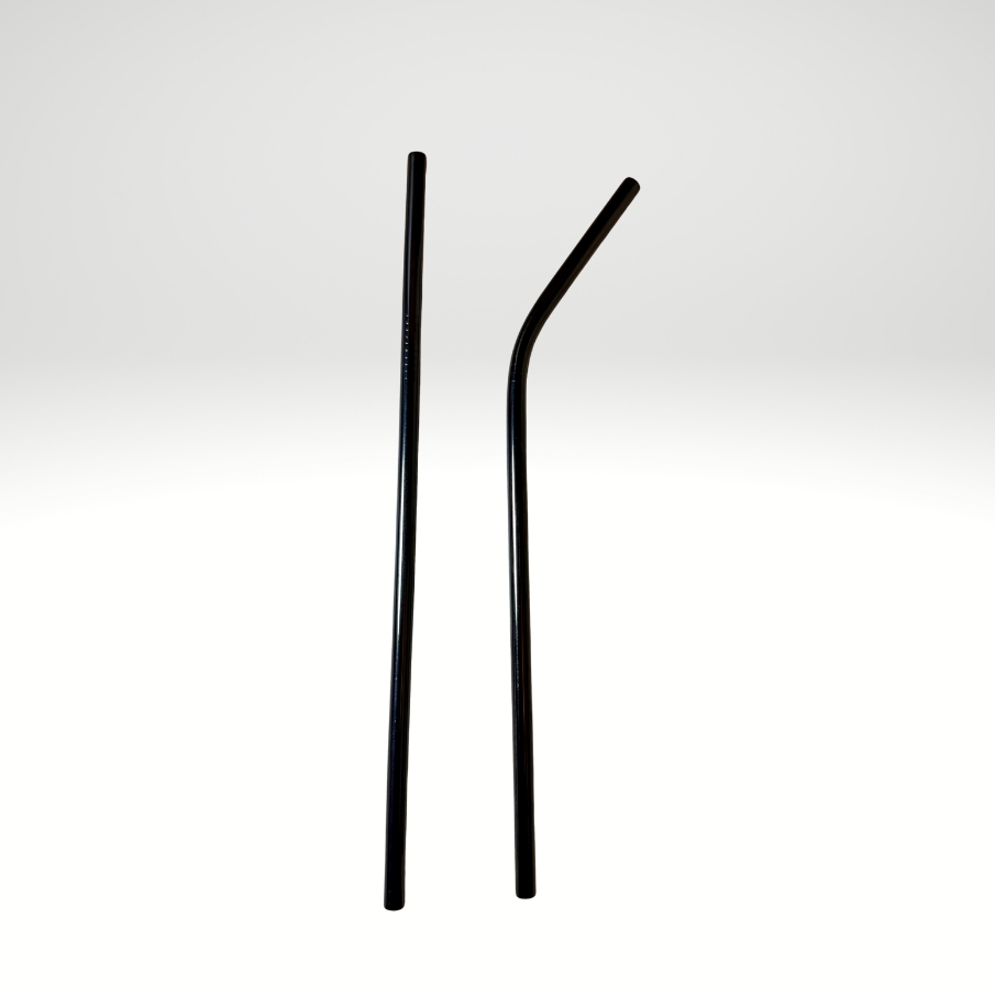 #1004 - 8.5in Black Straight & Curved Metal Straw Set