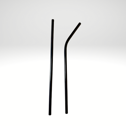 #1004 - 8.5in Black Straight & Curved Metal Straw Set