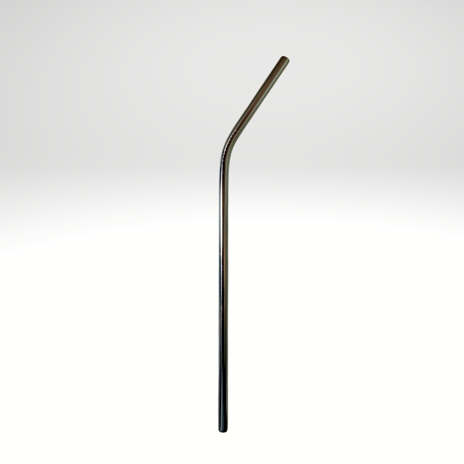#1020 - 8.5in Silver Curved Metal Straw