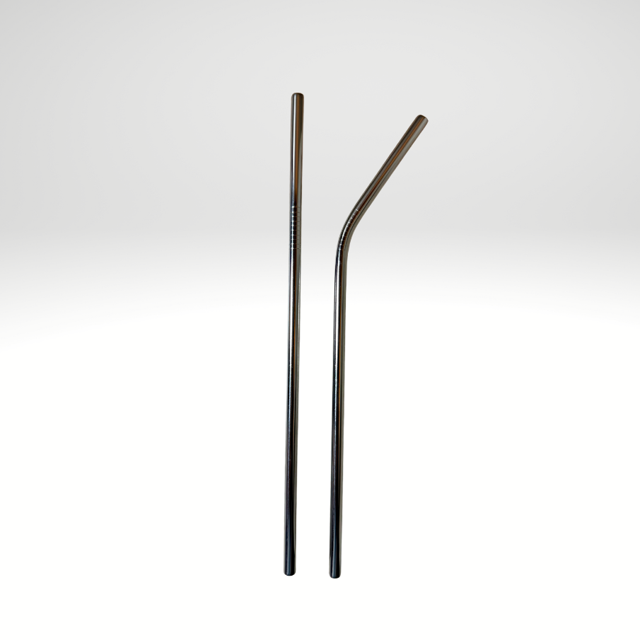 #1022 - 8.5in Silver Straight/Curved Metal Straw Set