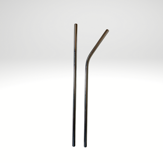 #1022 - 8.5in Silver Straight/Curved Metal Straw Set